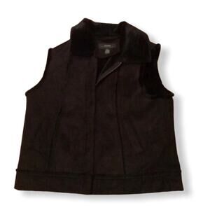 Alfani Suede Faux Fur Vest Black Petite L